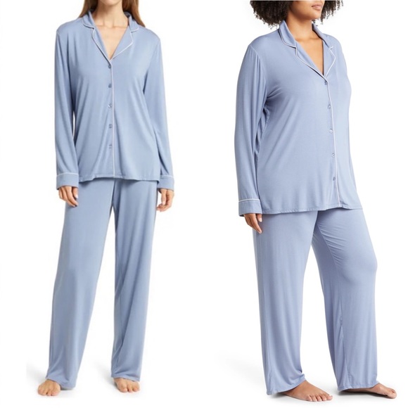 Nordstrom Other - Nordstrom Moonlight Eco Pyjama Set Blue Size Large Button Up Long Sleeves Wide
